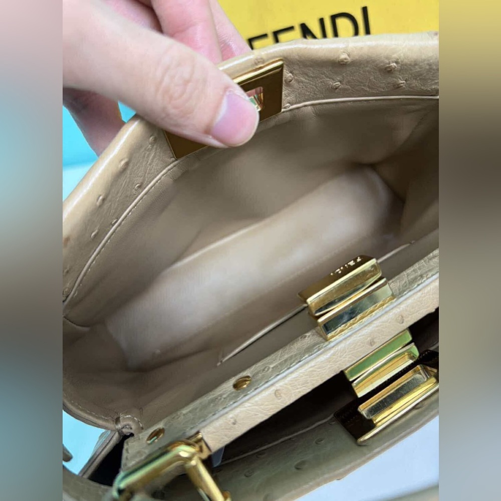 Fendi Mini Peekaboo in Beige Ostrich leather with Gold Accents - Picture 10 of 11